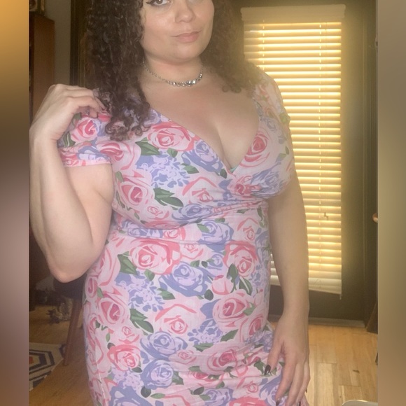 Collectif pink flower pinup dress UK 14 - Picture 4 of 4